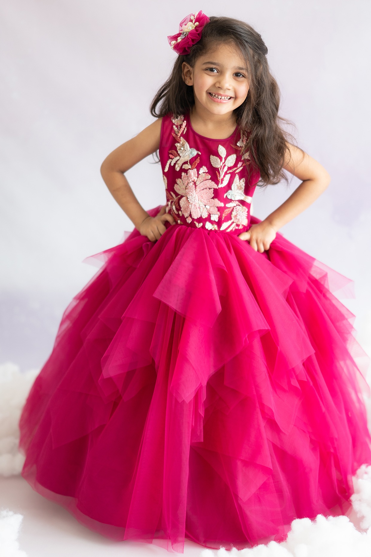 Buy Pink Fancy Work Net Designer Gown Online : 207892 - Girls Dresses
